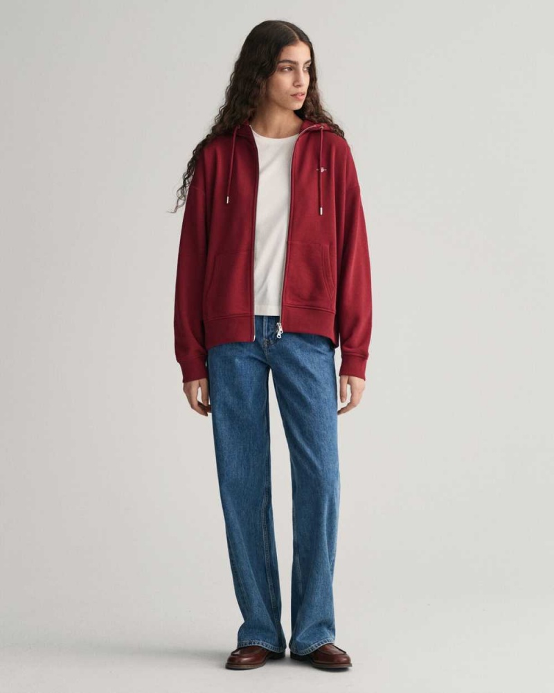 Gant Shield Zip Women's Hoodie Plumped Red | MOUAR-8354