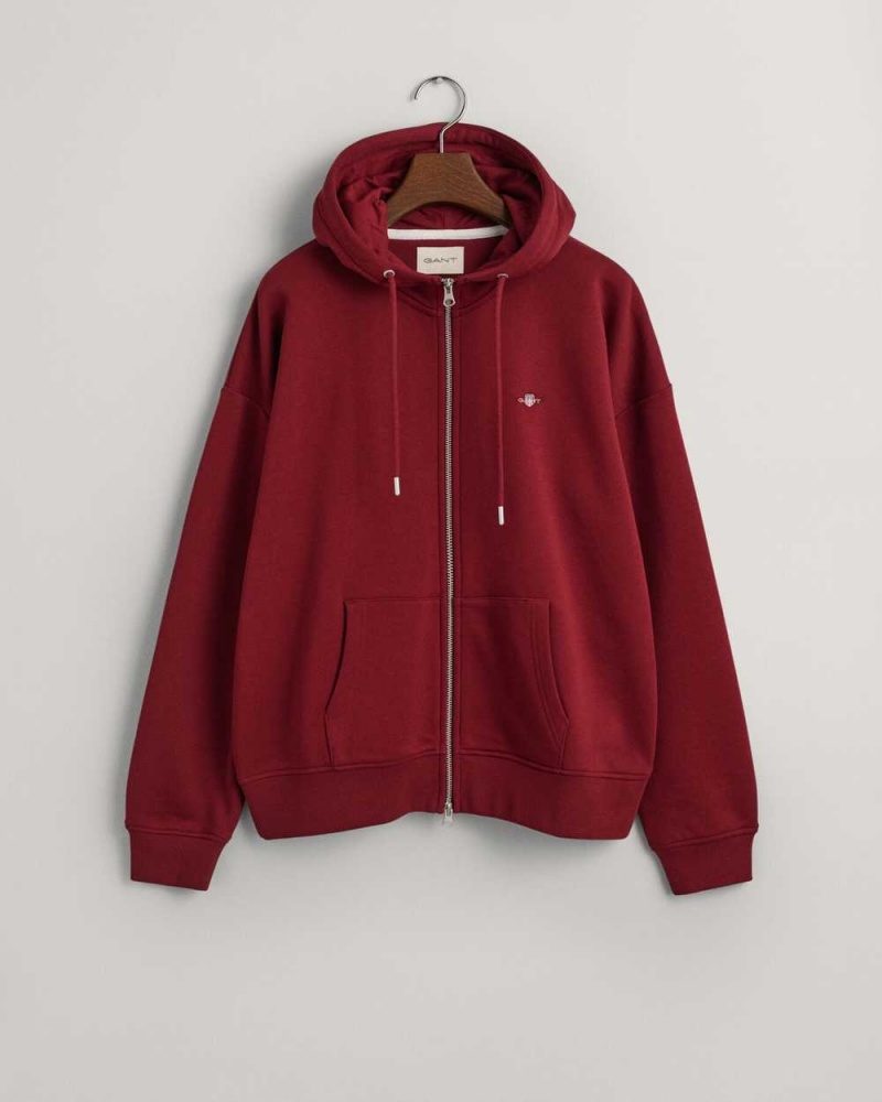 Gant Shield Zip Women's Hoodie Plumped Red | MOUAR-8354