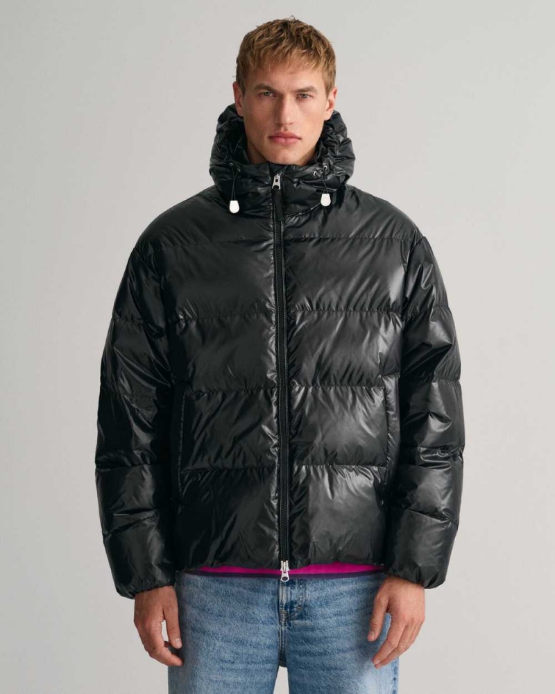 Gant Shiny Down Puffer Men's Jackets Black | DSAVJ-9780