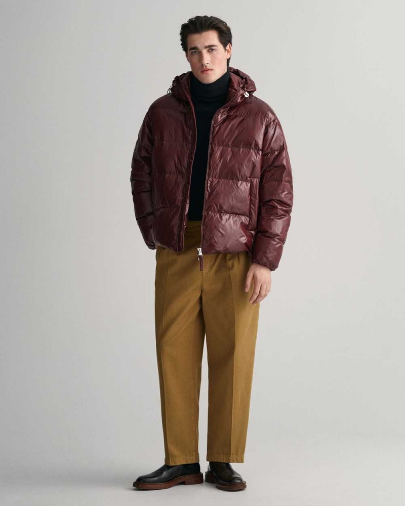 Gant Shiny Down Puffer Men's Jackets Dark Red Brown | WEIJS-4718