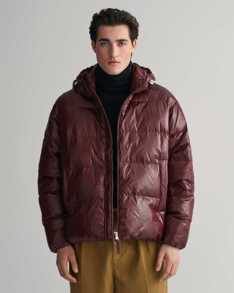 Gant Shiny Down Puffer Men\'s Jackets Dark Red Brown | WEIJS-4718