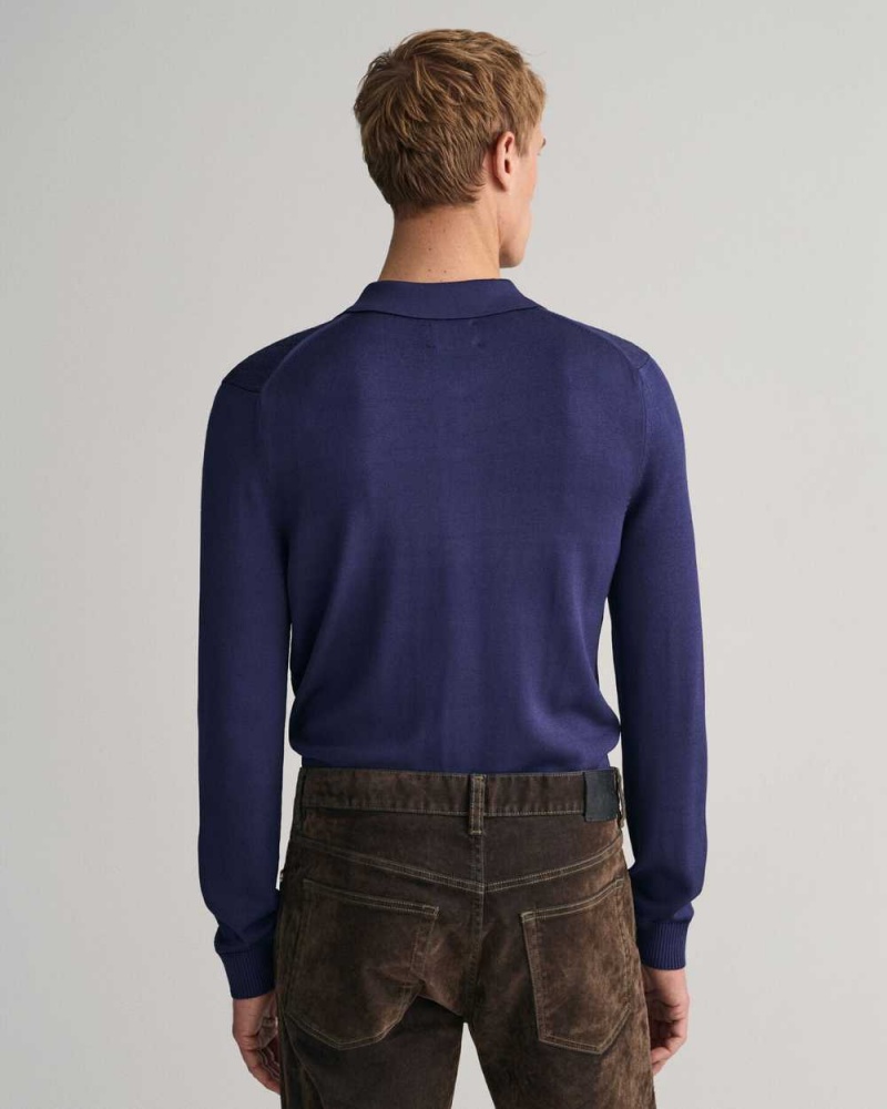 Gant Shiny Viscose Polo Men's Sweater Rich Navy | QJFLD-2806