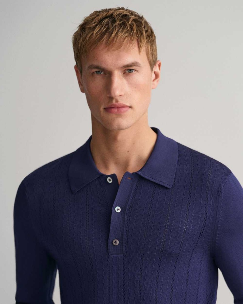 Gant Shiny Viscose Polo Men's Sweater Rich Navy | QJFLD-2806