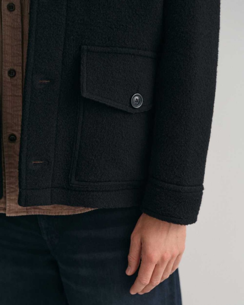 Gant Short Wool Men's Jackets Black | WYVFJ-9741