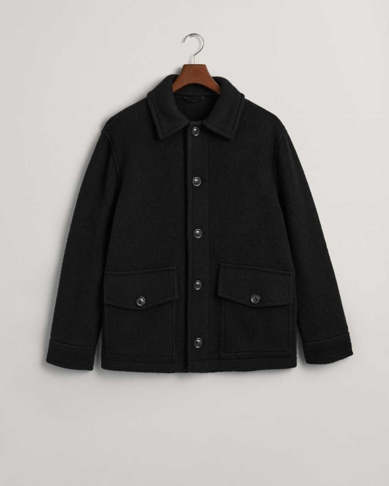 Gant Short Wool Men's Jackets Black | WYVFJ-9741