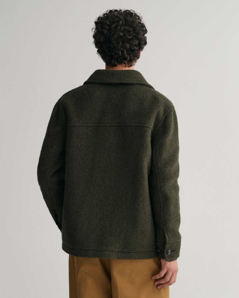 Gant Short Wool Men's Jackets Hunter Green | NDKMI-3817