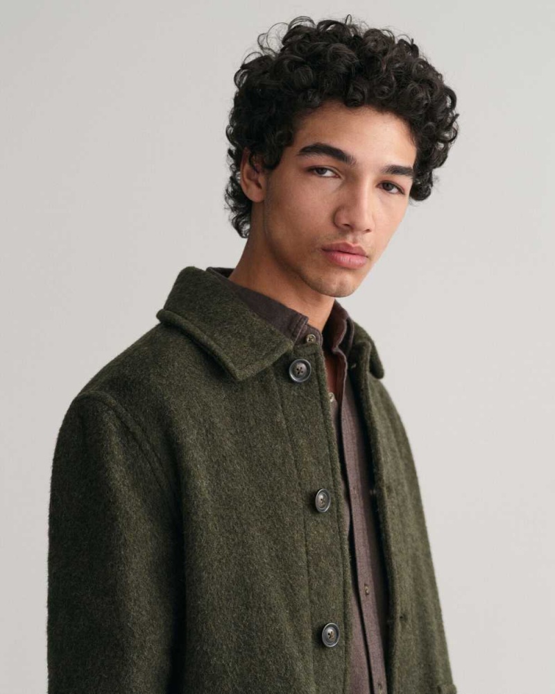 Gant Short Wool Men's Jackets Hunter Green | NDKMI-3817