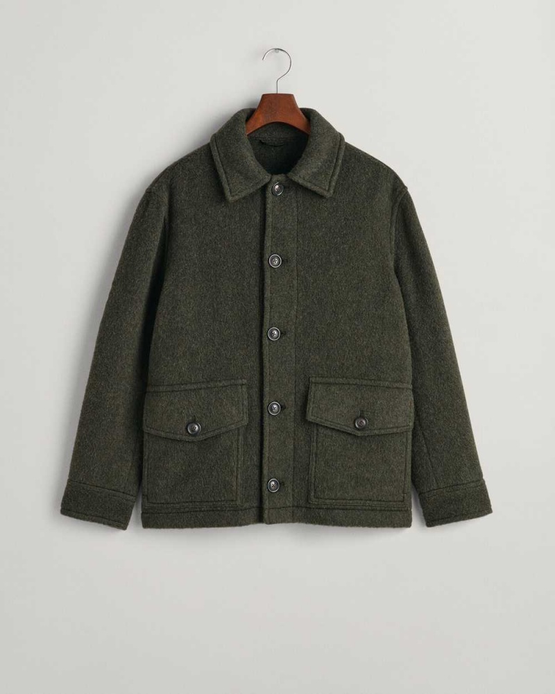 Gant Short Wool Men's Jackets Hunter Green | NDKMI-3817