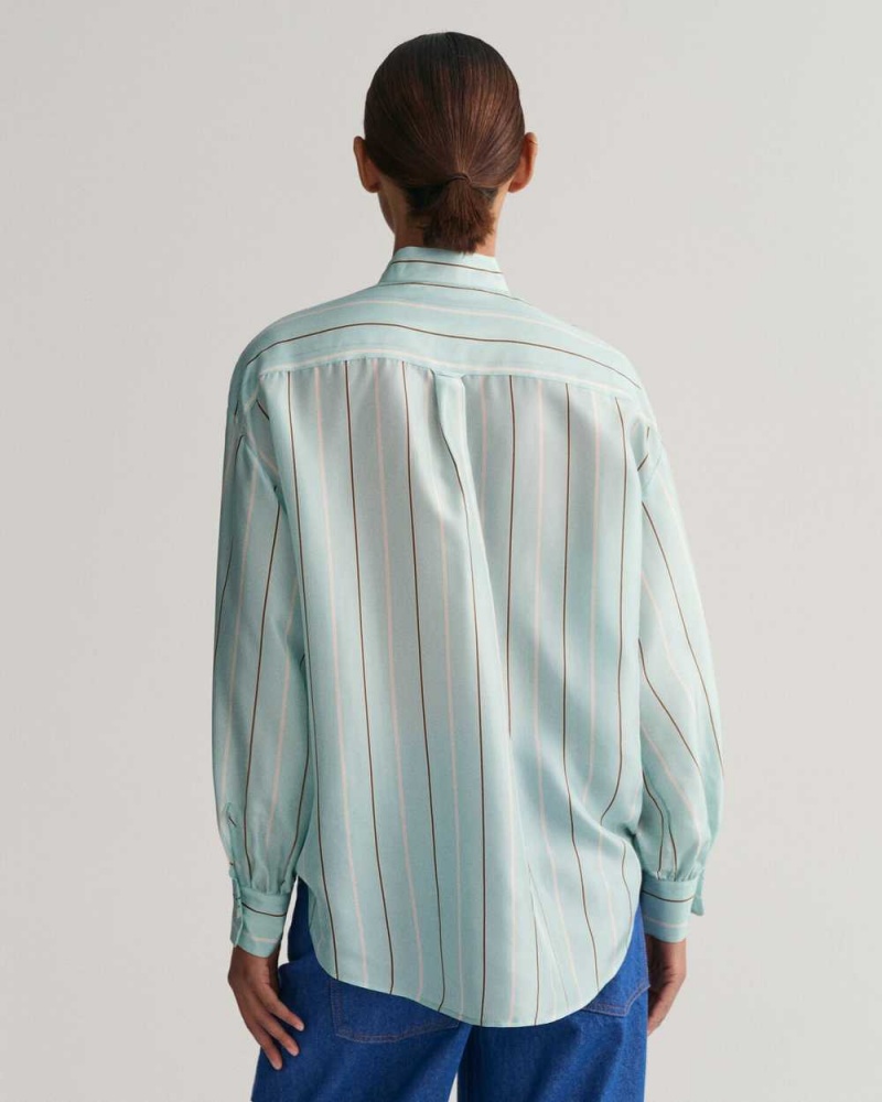 Gant Silk Striped Bow Women's Shirts Dusty Turquoise | JEMZO-5904