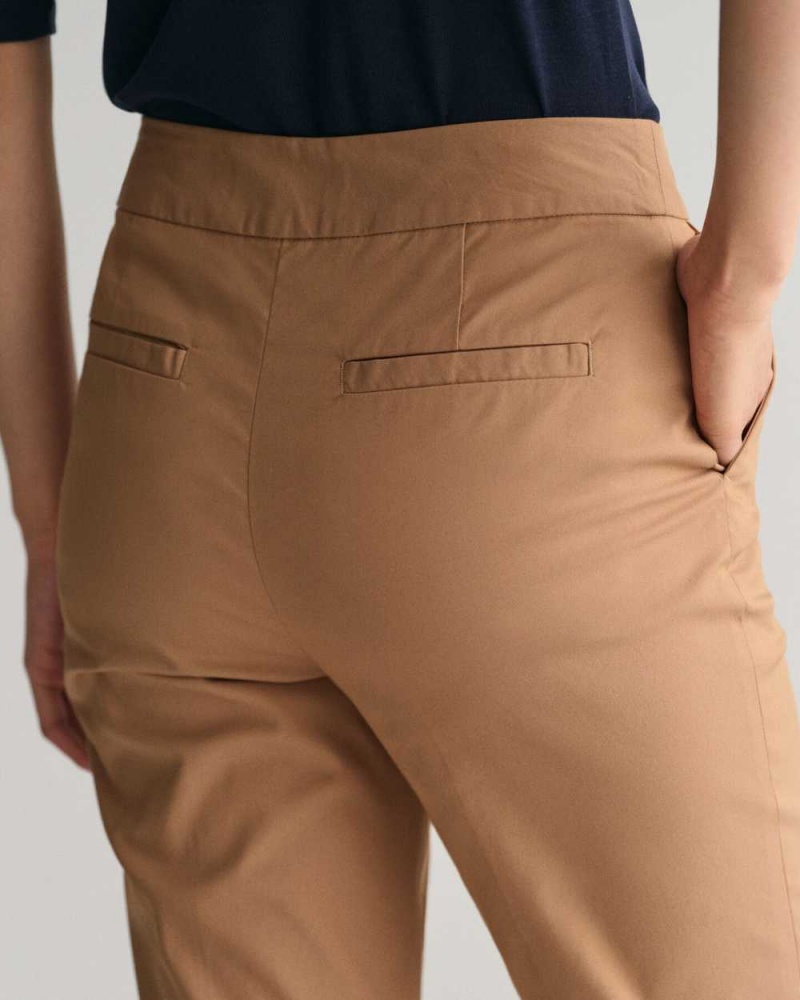 Gant Slim Cigarette Women's Pants Warm Khaki | BGAWH-1854