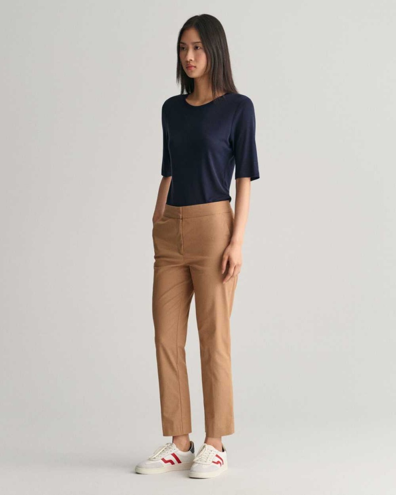 Gant Slim Cigarette Women's Pants Warm Khaki | BGAWH-1854