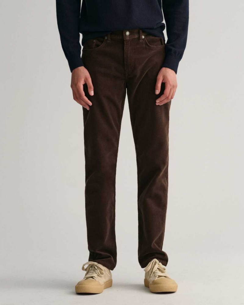 Gant Slim Fit Corduroy Men's Jeans Rich Brown | SYQVX-4896