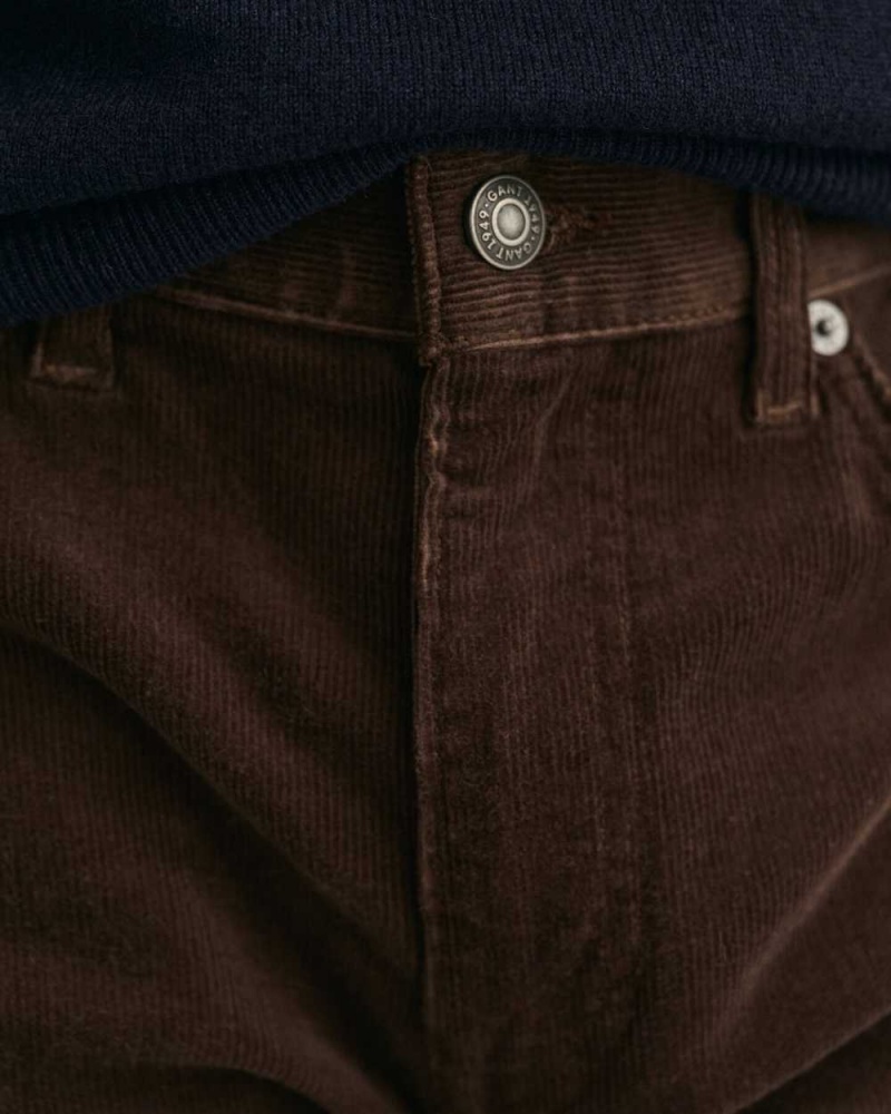 Gant Slim Fit Corduroy Men's Jeans Rich Brown | SYQVX-4896