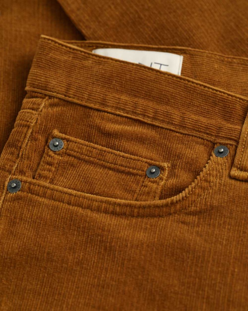 Gant Slim Fit Corduroy Men's Jeans Woody Brown | VHSMK-8041