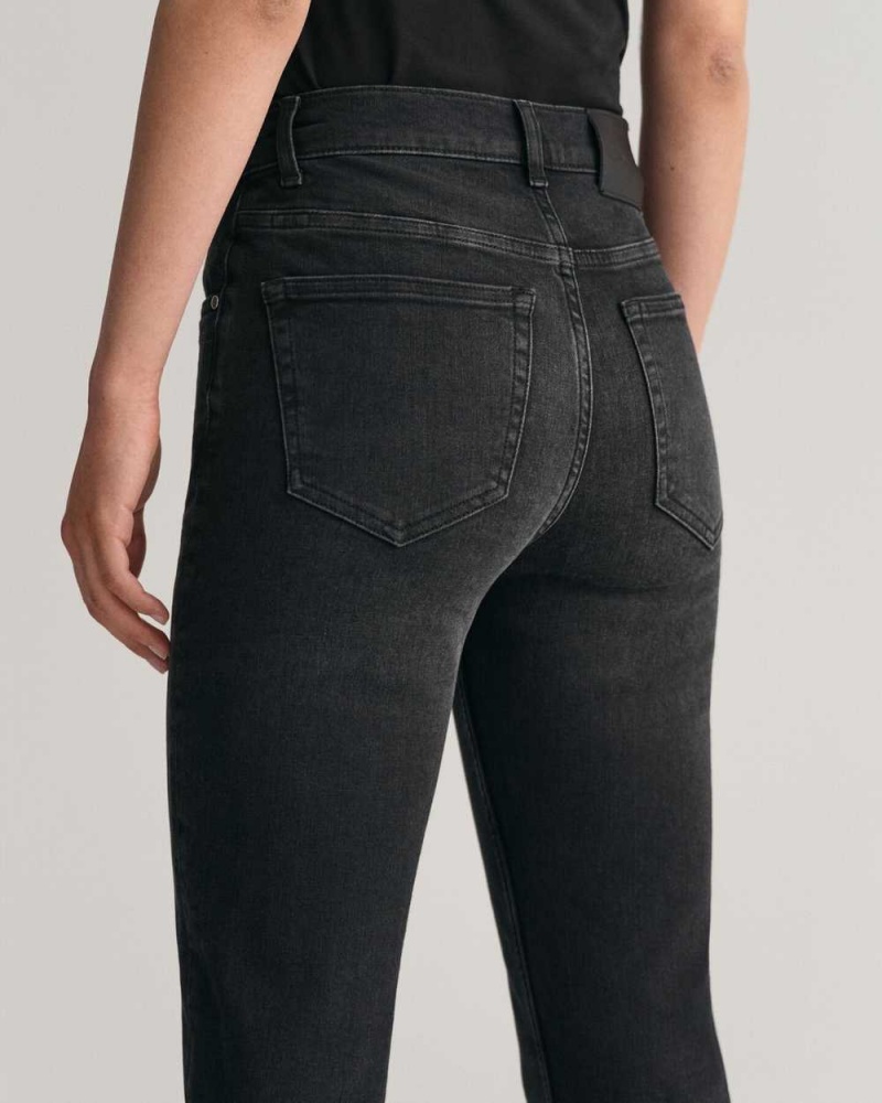 Gant Slim Fit Cropped Black Women's Jeans Black Worn In | YRTFG-0839