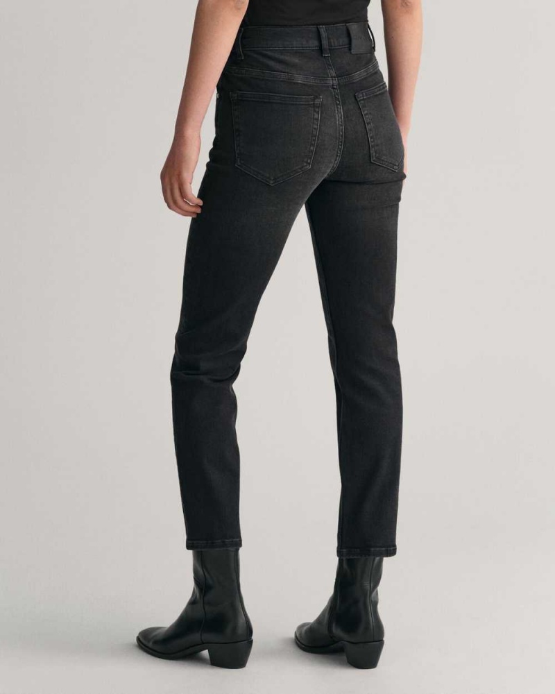 Gant Slim Fit Cropped Black Women's Jeans Black Worn In | YRTFG-0839