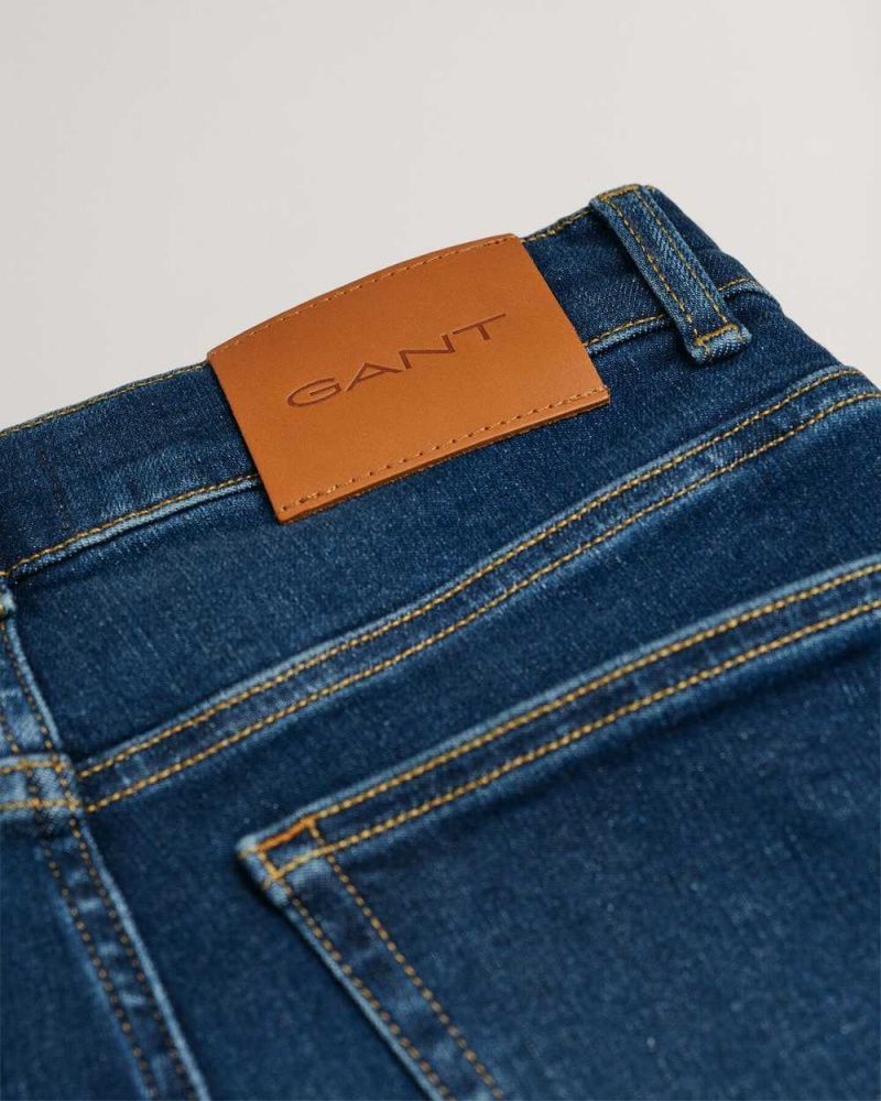 Gant Slim Fit Cropped Women's Jeans Dark Blue Broken In | XDTNZ-5367