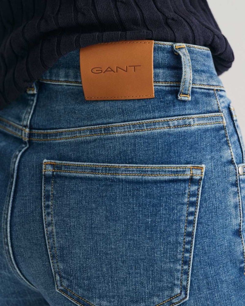 Gant Slim Fit Cropped Women's Jeans Mid Blue Worn In | OBQPW-9624