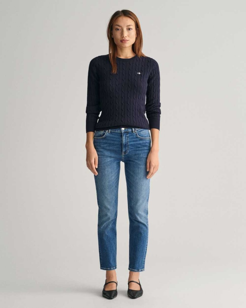 Gant Slim Fit Cropped Women\'s Jeans Mid Blue Worn In | OBQPW-9624