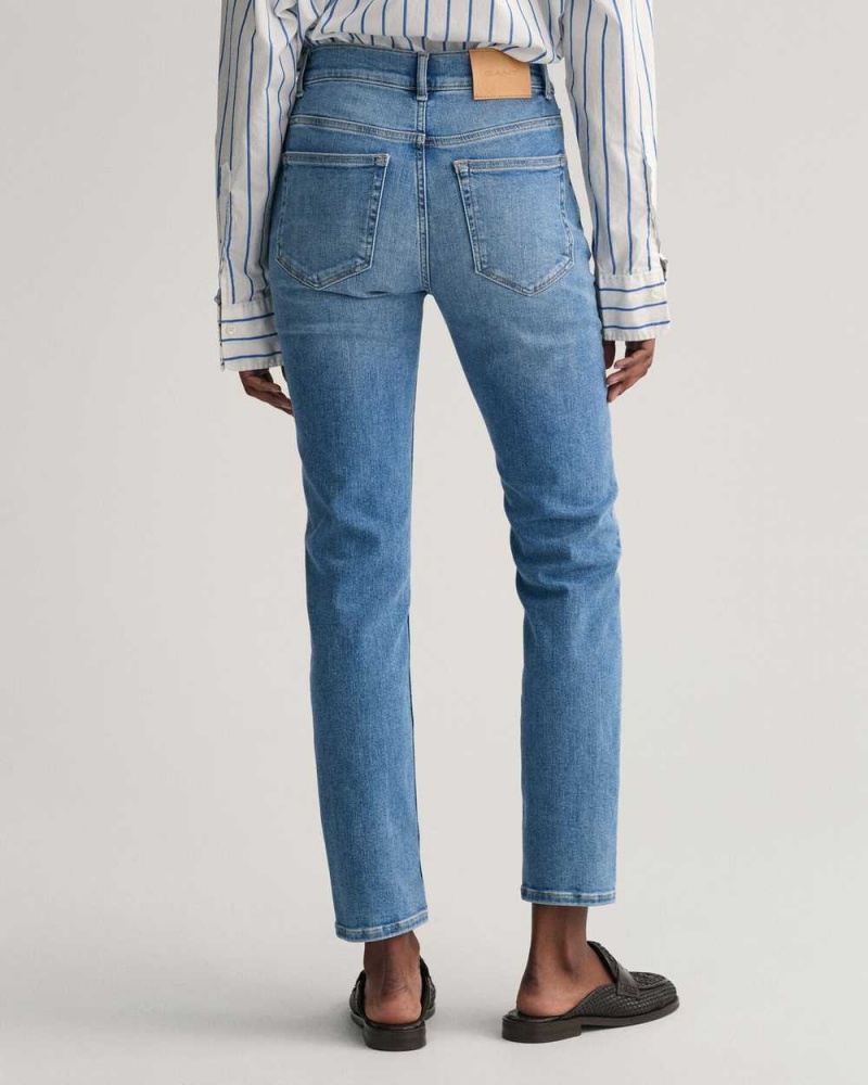 Gant Slim Fit Cropped Women's Jeans Semi Light Blue | YVMIQ-2190