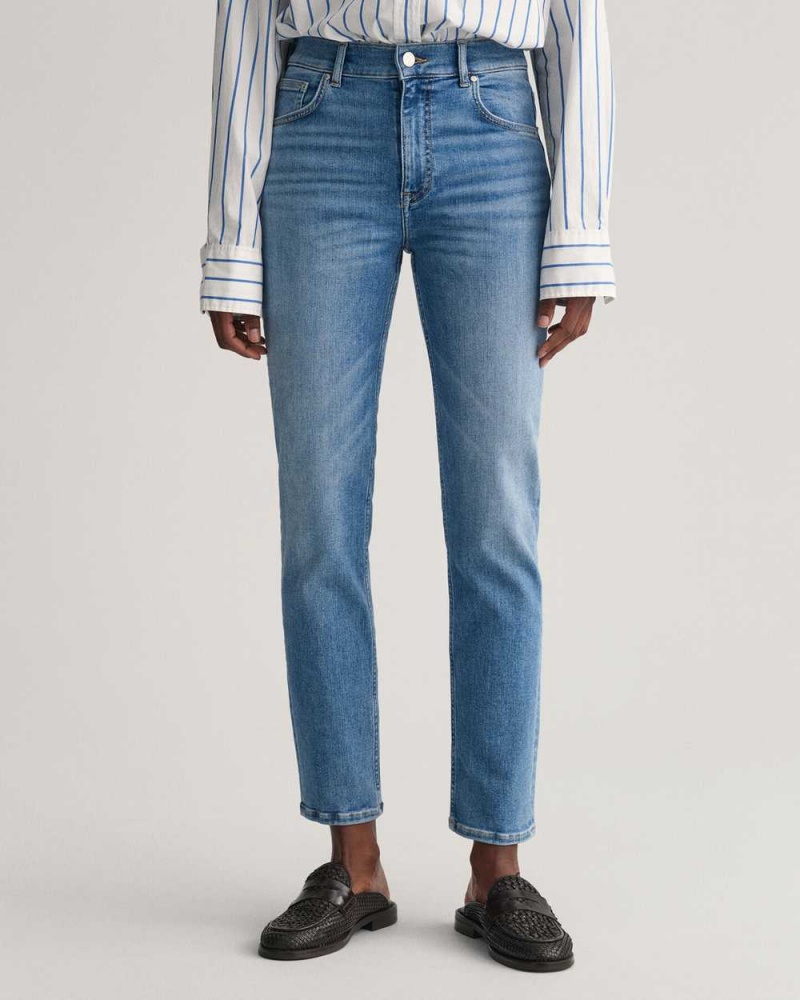 Gant Slim Fit Cropped Women's Jeans Semi Light Blue | YVMIQ-2190