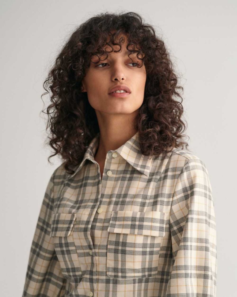 Gant Slim Fit Dart Checked Women's Shirts Linen | NJPDO-3806