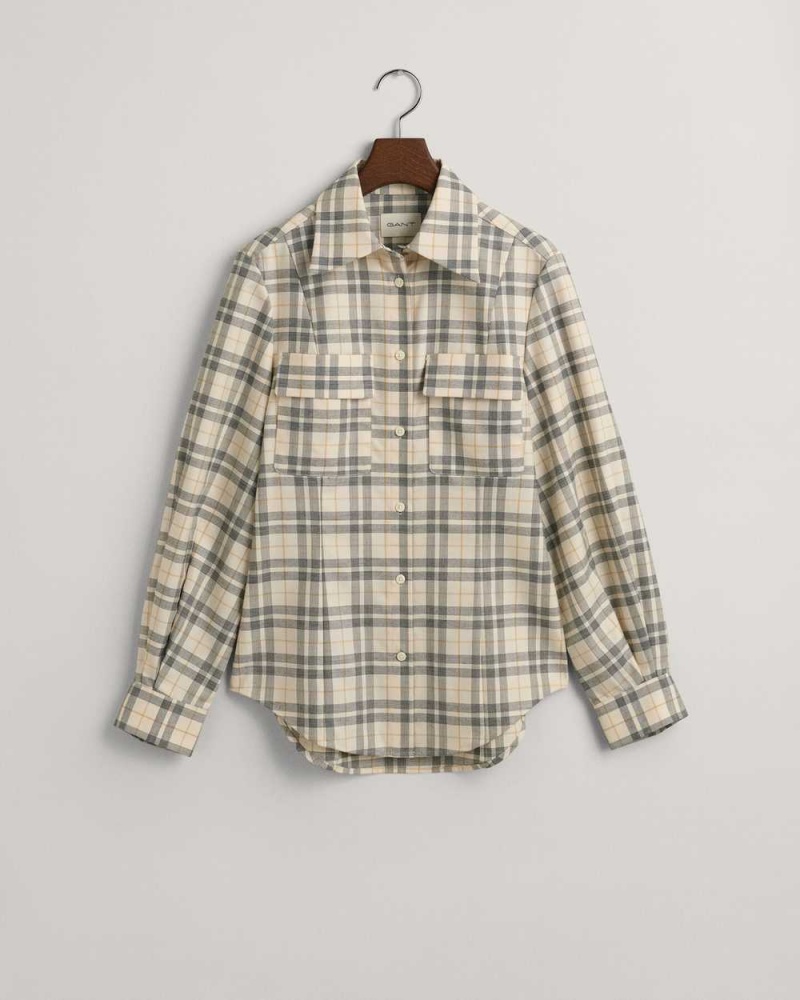 Gant Slim Fit Dart Checked Women's Shirts Linen | NJPDO-3806