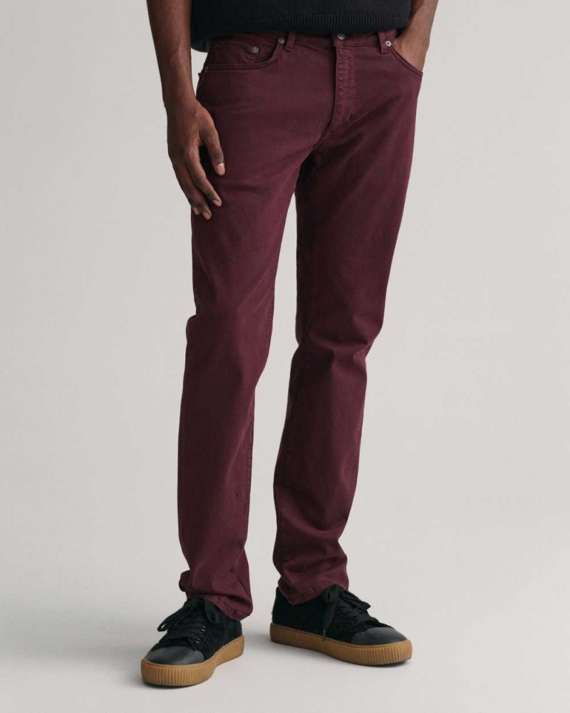 Gant Slim Fit Desert Men's Jeans Dark Red Brown | UDFAE-0978