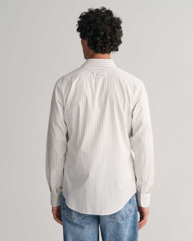 Gant Slim Fit Formal Pinstriped Men's Shirts White | RYVUJ-6085