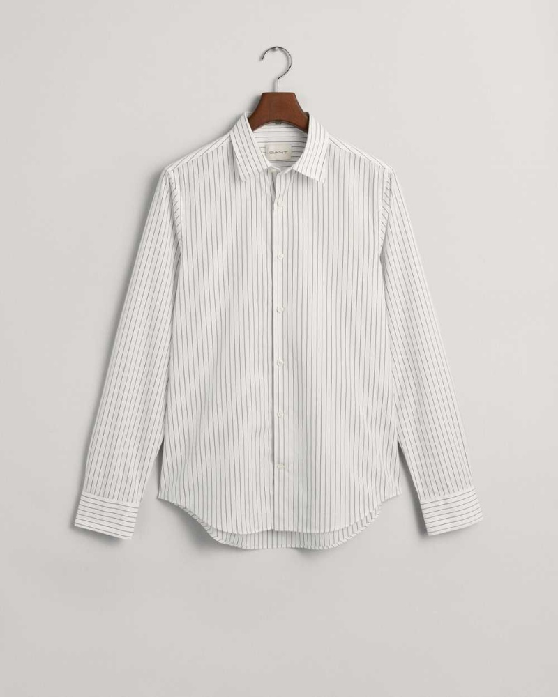 Gant Slim Fit Formal Pinstriped Men's Shirts White | RYVUJ-6085