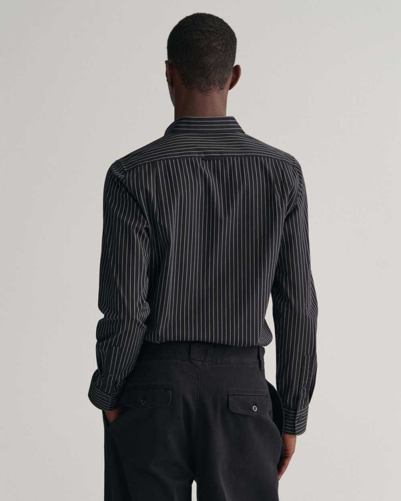 Gant Slim Fit Formal Pinstriped Men's Shirts Black | CEOVQ-7091