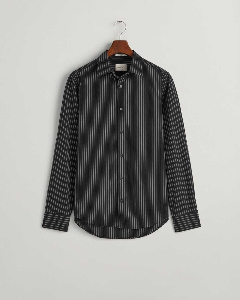 Gant Slim Fit Formal Pinstriped Men's Shirts Black | CEOVQ-7091