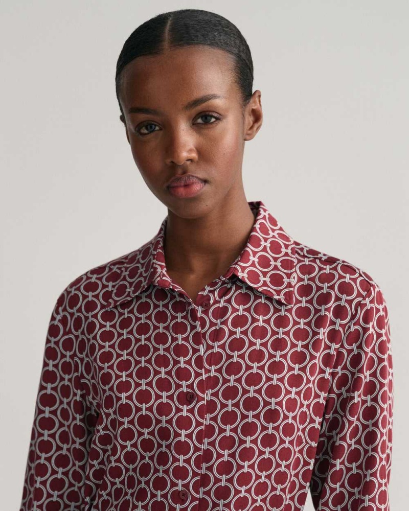 Gant Slim Fit Geometric Shirt Women's Dress Plumped Red | GJURQ-7046