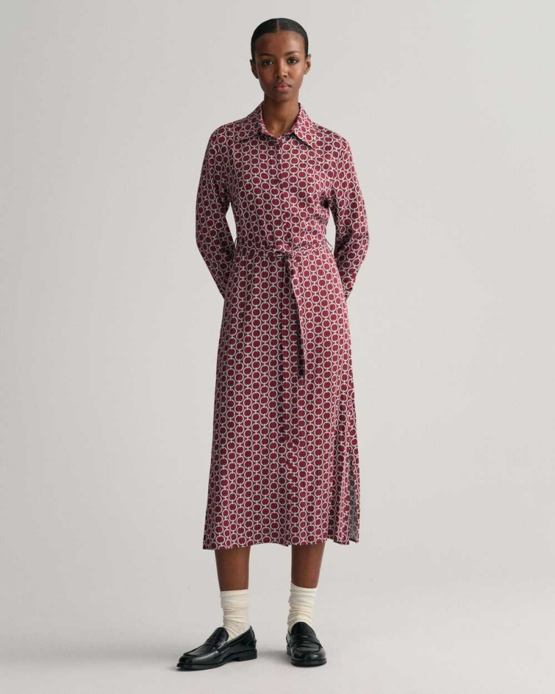 Gant Slim Fit Geometric Shirt Women's Dress Plumped Red | GJURQ-7046