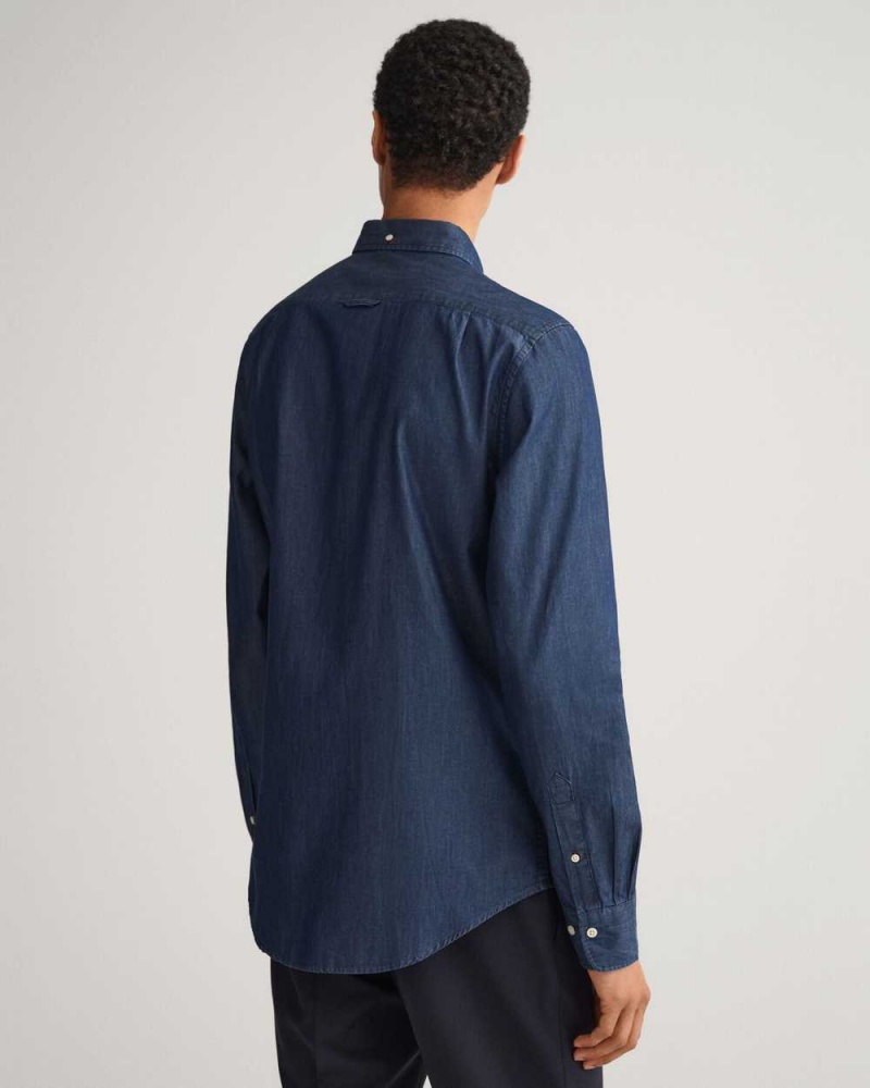 Gant Slim Fit Indigo Men's Shirts Dark Indigo | UGYHV-4285