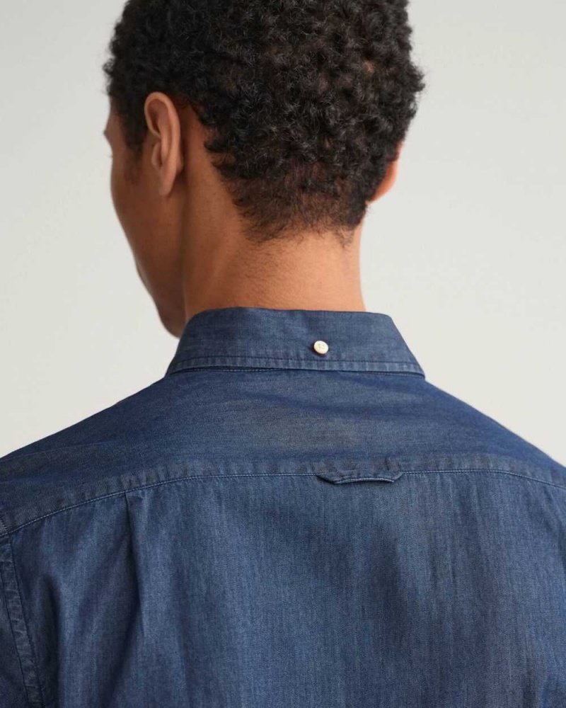 Gant Slim Fit Indigo Men's Shirts Dark Indigo | UGYHV-4285