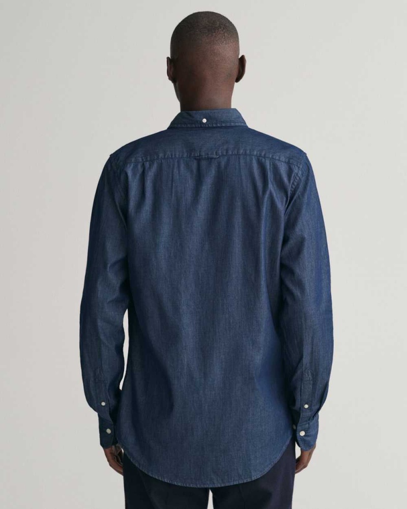 Gant Slim Fit Indigo Men's Shirts Dark Indigo | MDWGV-7928