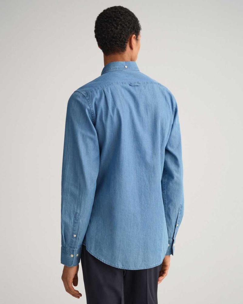 Gant Slim Fit Indigo Men's Shirts Semi Light Blue | PYOSE-1625