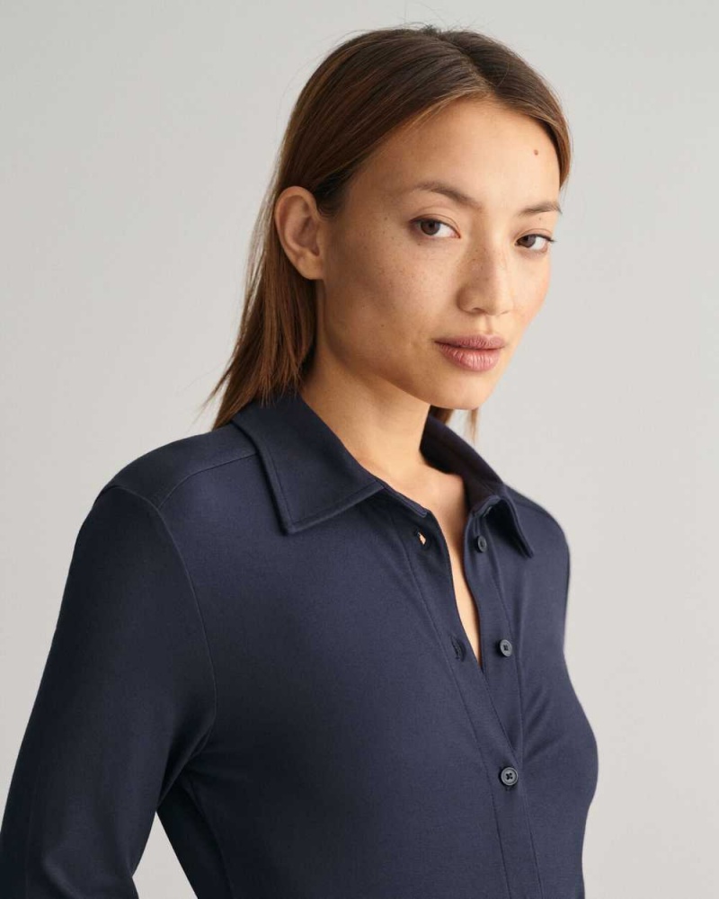 Gant Slim Fit Jersey Shirt Women's Dress Evening Blue | IQUAD-7631