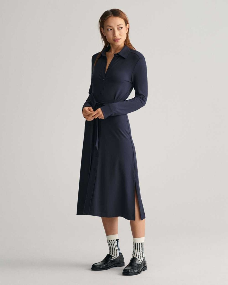 Gant Slim Fit Jersey Shirt Women's Dress Evening Blue | IQUAD-7631