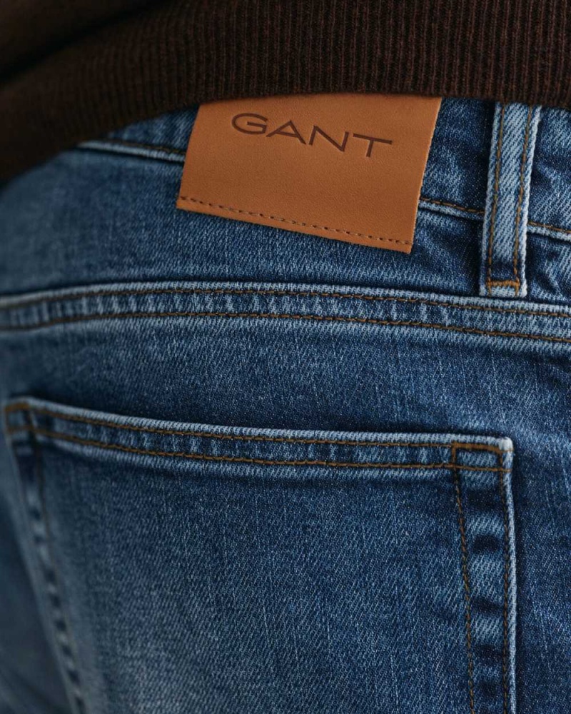 Gant Slim Fit Men's Jeans Mid Blue Vintage | UZWHG-7341