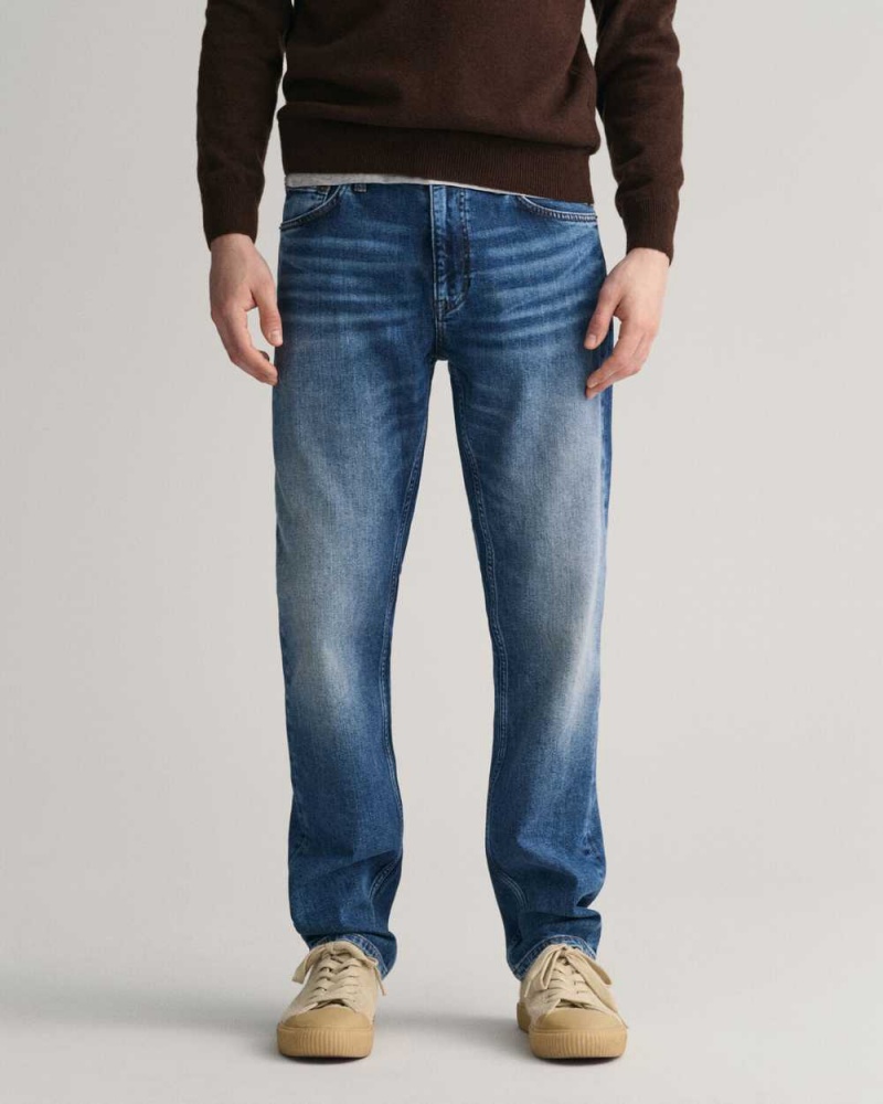 Gant Slim Fit Men's Jeans Mid Blue Vintage | UZWHG-7341