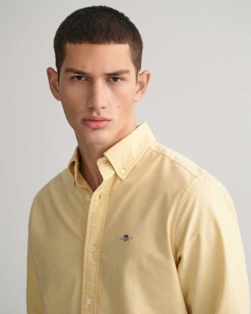 Gant Slim Fit Oxford Men's Shirts Parchment Yellow | WYRMC-9028