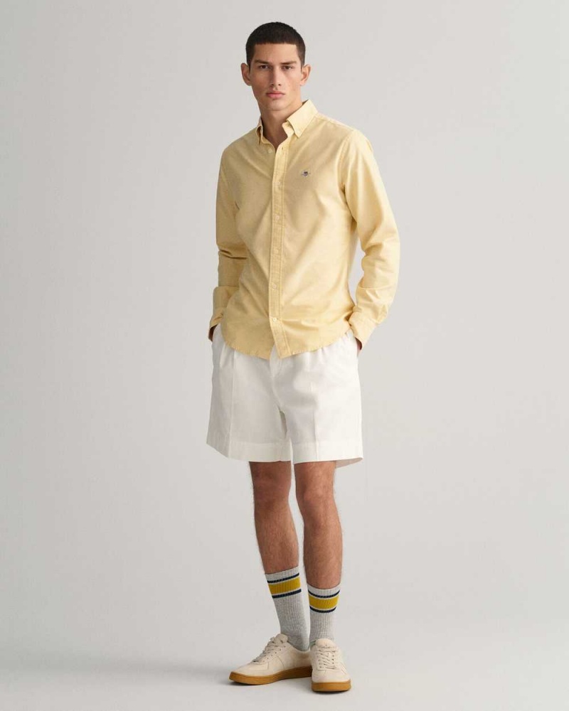 Gant Slim Fit Oxford Men's Shirts Parchment Yellow | WYRMC-9028