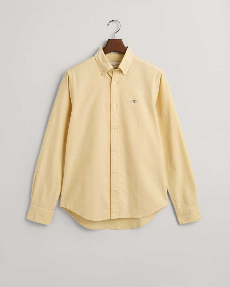 Gant Slim Fit Oxford Men's Shirts Parchment Yellow | WYRMC-9028