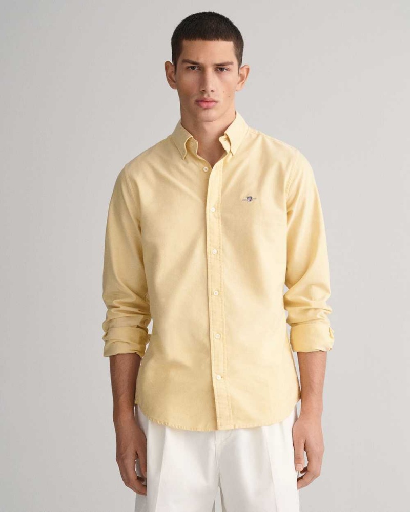 Gant Slim Fit Oxford Men\'s Shirts Parchment Yellow | WYRMC-9028