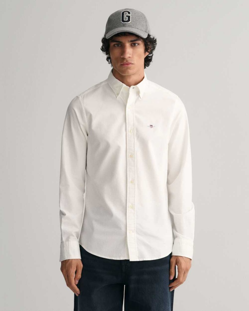 Gant Slim Fit Oxford Men\'s Shirts White | LKXMB-4705