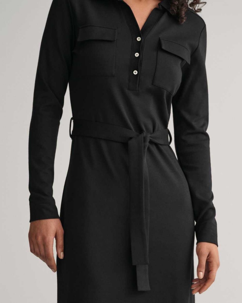 Gant Slim Fit Polo Jersey Women's Dress Ebony Black | RHDLX-6037