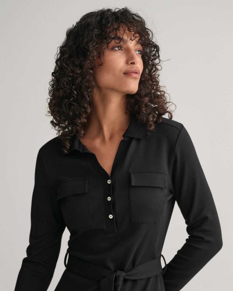 Gant Slim Fit Polo Jersey Women's Dress Ebony Black | RHDLX-6037