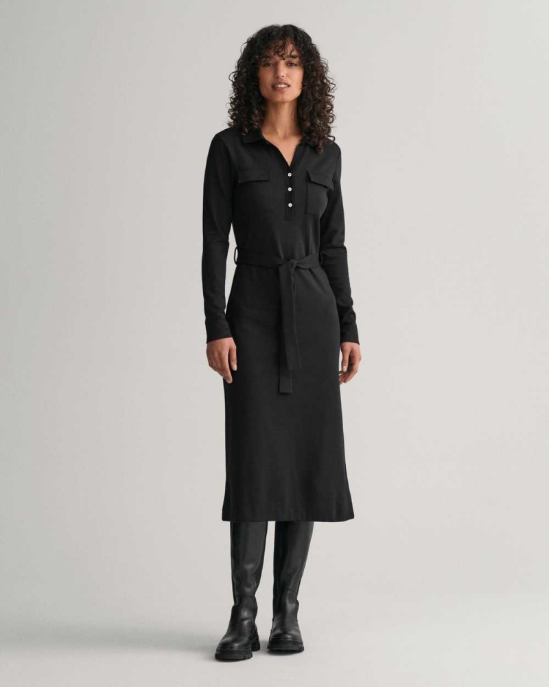 Gant Slim Fit Polo Jersey Women's Dress Ebony Black | RHDLX-6037